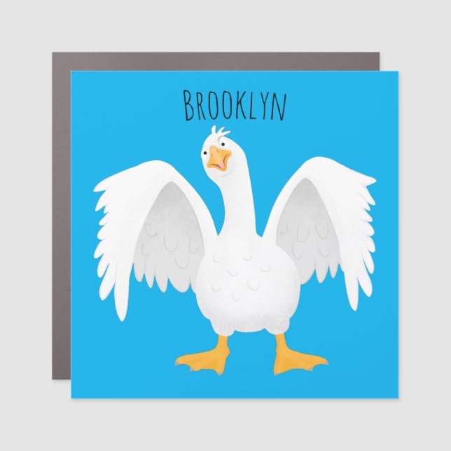 Funny curious domestic goose cartoon illustration car magnet (Front)