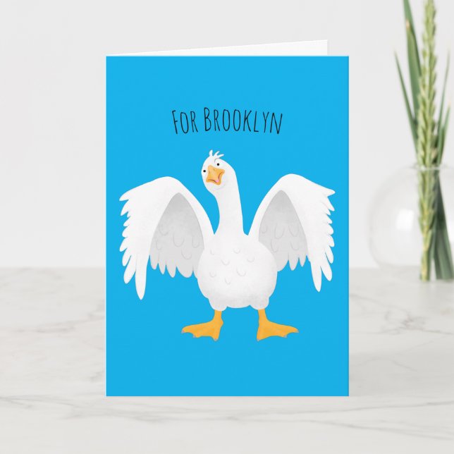 Funny curious domestic goose cartoon illustration card (Front)