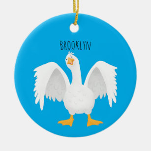 Funny curious domestic goose cartoon illustration  ceramic ornament