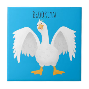 Funny curious domestic goose cartoon illustration ceramic tile
