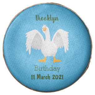 Funny curious domestic goose cartoon illustration chocolate covered oreo