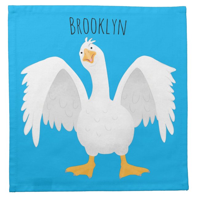 Funny curious domestic goose cartoon illustration cloth napkin (Front)