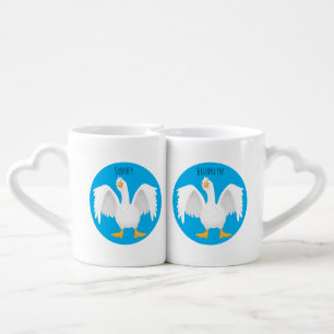 Funny curious domestic goose cartoon illustration coffee mug set