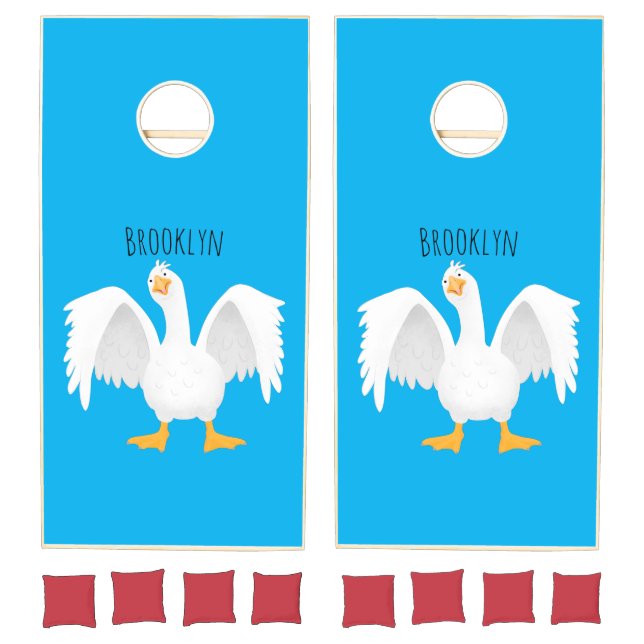 Funny curious domestic goose cartoon illustration cornhole set (Set)