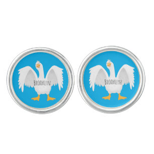 Funny curious domestic goose cartoon illustration cufflinks