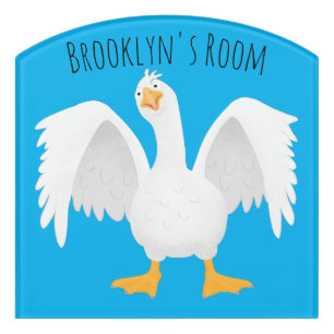 Funny curious domestic goose cartoon illustration door sign