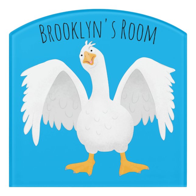 Funny curious domestic goose cartoon illustration door sign (Contour Front)