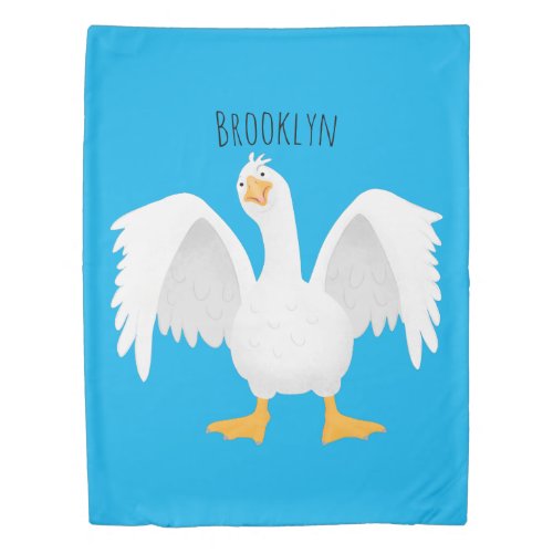 Funny curious domestic goose cartoon illustration duvet cover