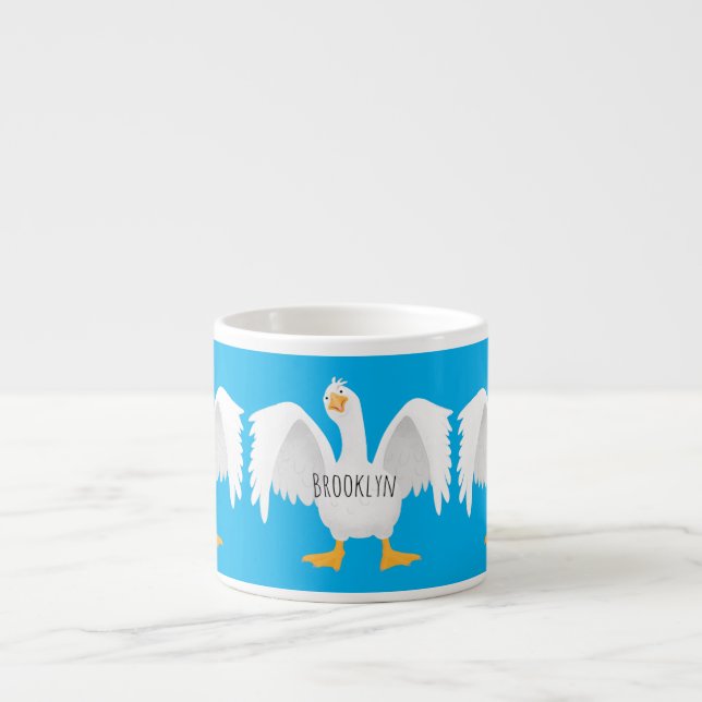 Funny curious domestic goose cartoon illustration espresso cup (Front)