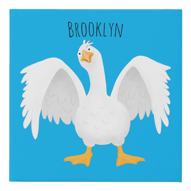 Funny curious domestic goose cartoon illustration faux canvas print (Front)