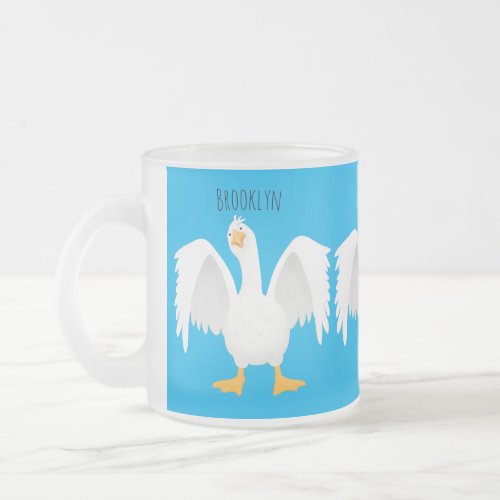 Funny curious domestic goose cartoon illustration frosted glass coffee mug