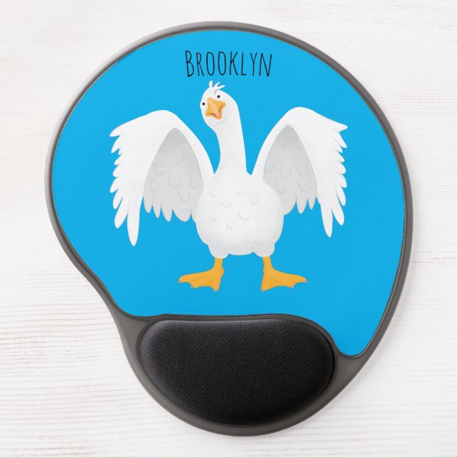 Funny curious domestic goose cartoon illustration gel mouse pad (Front)