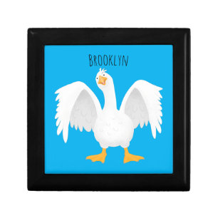Funny curious domestic goose cartoon illustration  gift box