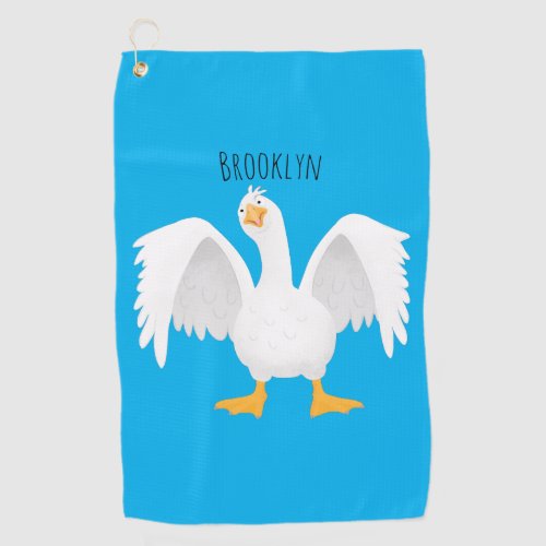 Funny curious domestic goose cartoon illustration golf towel