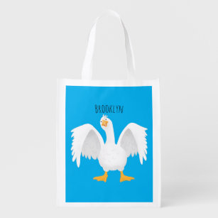 Funny curious domestic goose cartoon illustration grocery bag