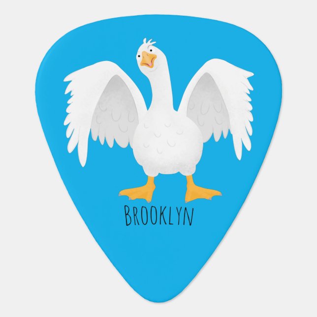 Funny curious domestic goose cartoon illustration guitar pick (Front)
