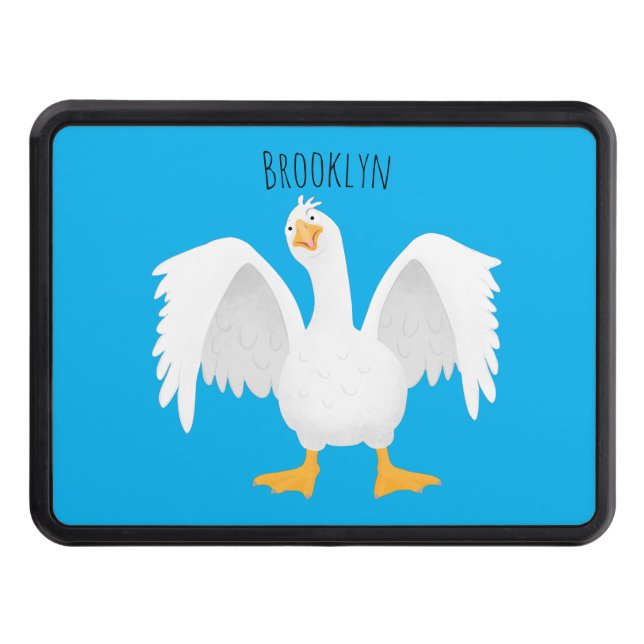 Funny curious domestic goose cartoon illustration  hitch cover (Front)