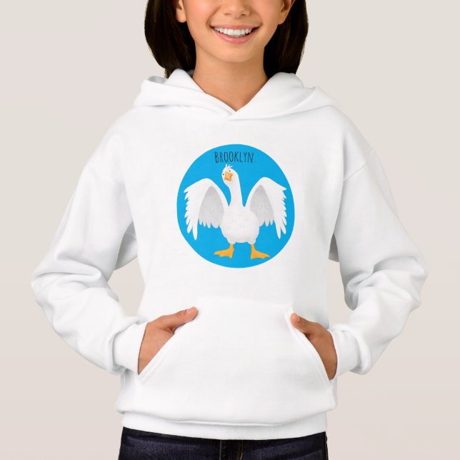 Funny curious domestic goose cartoon illustration hoodie (Front)