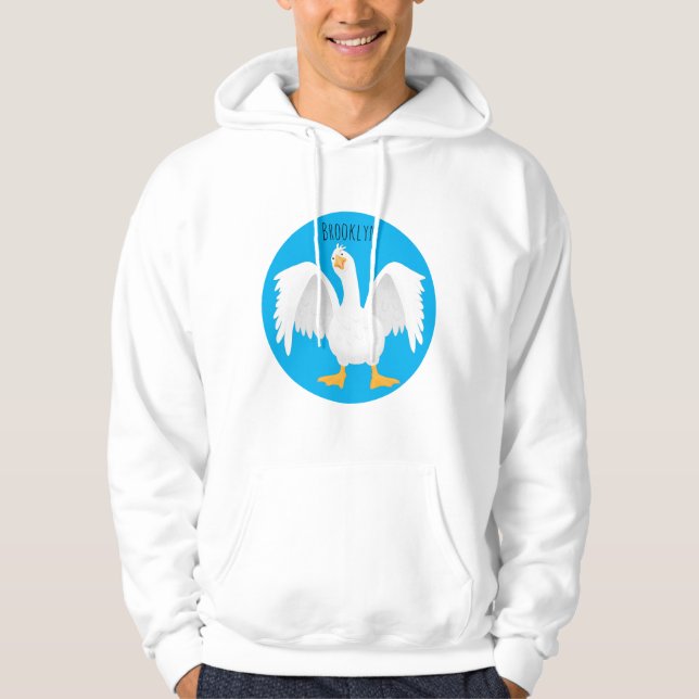 Funny curious domestic goose cartoon illustration hoodie (Front)