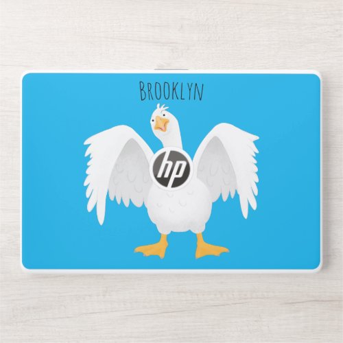 Funny curious domestic goose cartoon illustration HP laptop skin