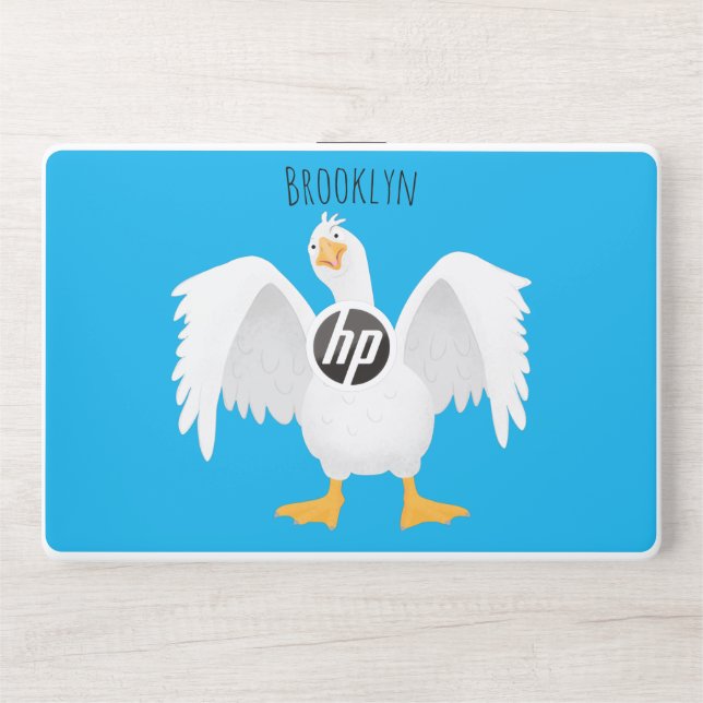 Funny curious domestic goose cartoon illustration HP laptop skin (Front)