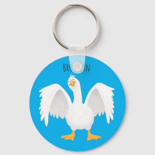 Funny curious domestic goose cartoon illustration keychain