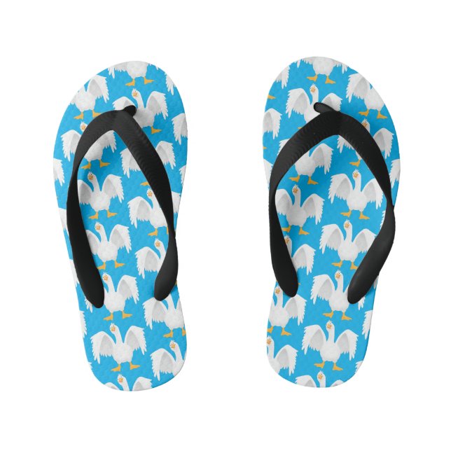 Funny curious domestic goose cartoon illustration kid's flip flops (Footbed)