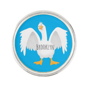 Funny curious domestic goose cartoon illustration lapel pin
