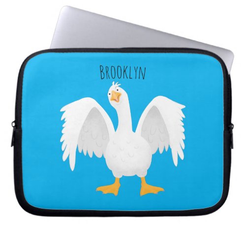 Funny curious domestic goose cartoon illustration laptop sleeve