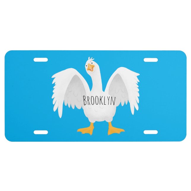 Funny curious domestic goose cartoon illustration license plate (Front)