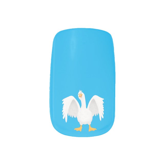 Funny curious domestic goose cartoon illustration minx nail art (Left Thumb)