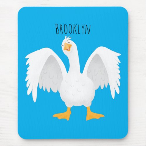 Funny curious domestic goose cartoon illustration mouse pad