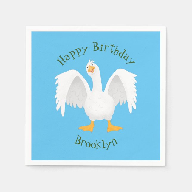 Funny curious domestic goose cartoon illustration napkins (Front)