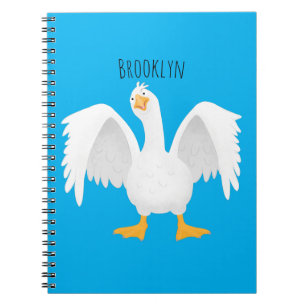Funny curious domestic goose cartoon illustration notebook