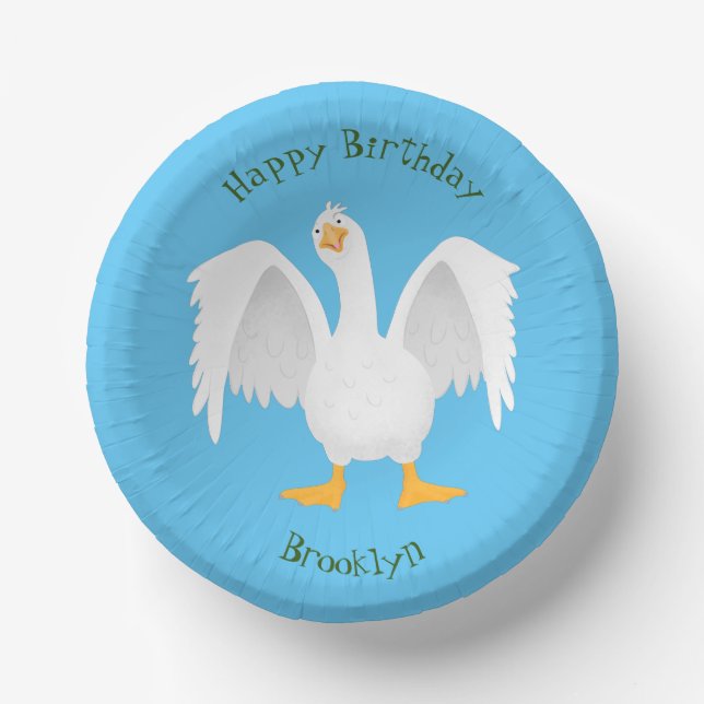 Funny curious domestic goose cartoon illustration paper bowls (Front)