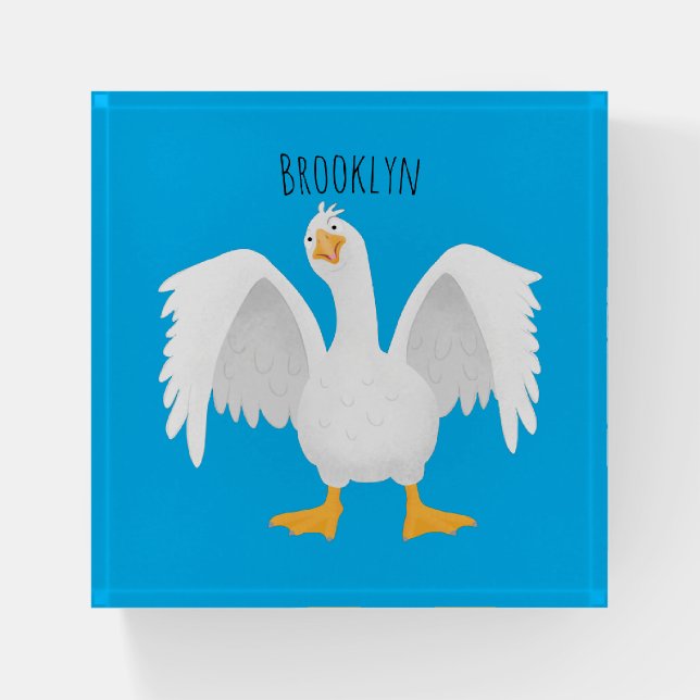 Funny curious domestic goose cartoon illustration paperweight (Front)