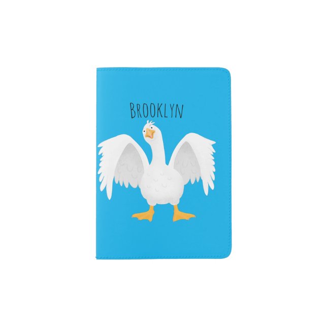 Funny curious domestic goose cartoon illustration passport holder (Front)