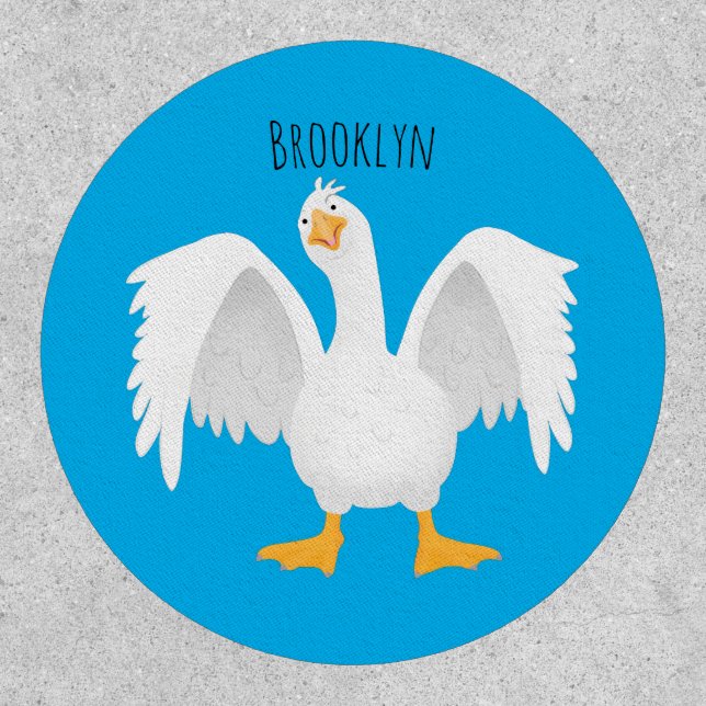 Funny curious domestic goose cartoon illustration patch (Front)