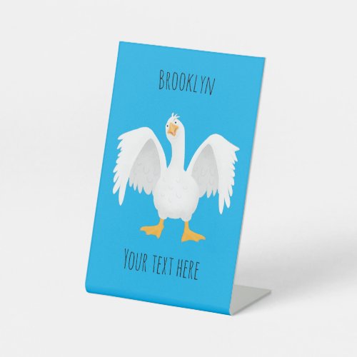 Funny curious domestic goose cartoon illustration pedestal sign