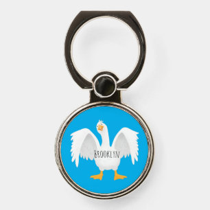 Funny curious domestic goose cartoon illustration phone ring stand