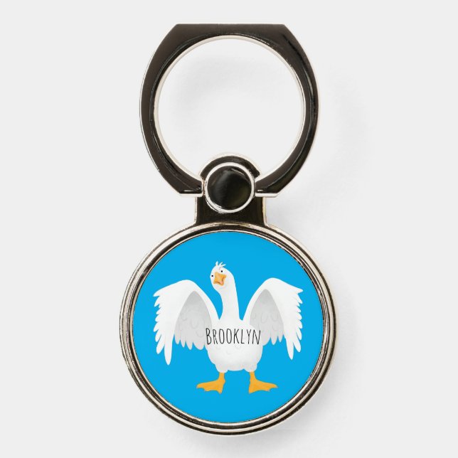 Funny curious domestic goose cartoon illustration  phone ring stand (Front)