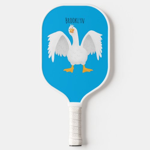 Funny curious domestic goose cartoon illustration  pickleball paddle