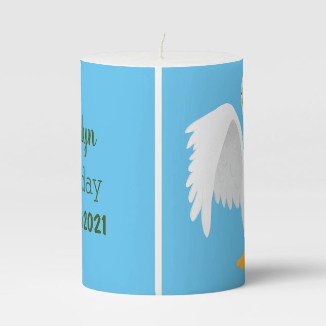 Funny curious domestic goose cartoon illustration pillar candle (Back)
