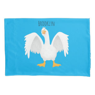 Funny curious domestic goose cartoon illustration pillow case