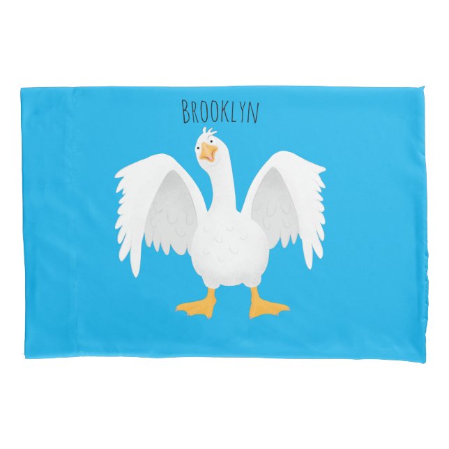 Funny curious domestic goose cartoon illustration pillow case (Front)