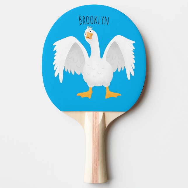 Funny curious domestic goose cartoon illustration ping pong paddle (Front)
