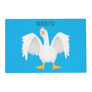 Funny curious domestic goose cartoon illustration placemat