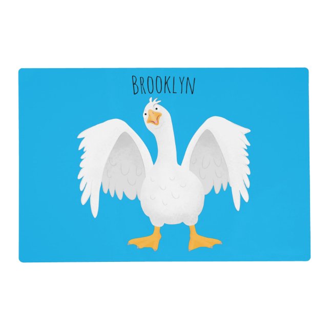 Funny curious domestic goose cartoon illustration placemat (Front)