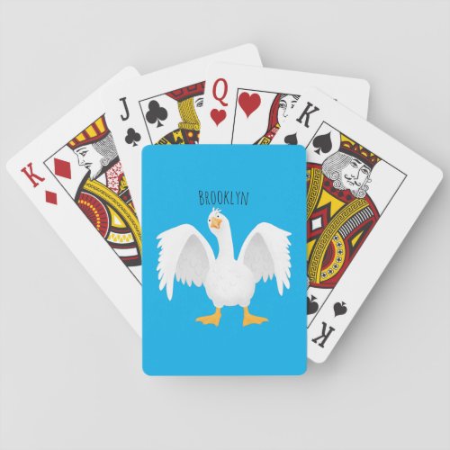 Funny curious domestic goose cartoon illustration playing cards