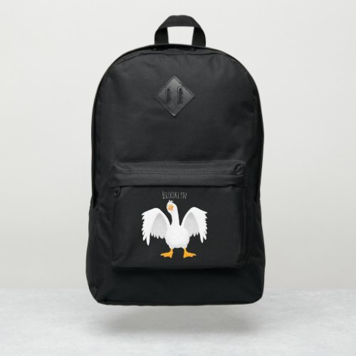 Funny curious domestic goose cartoon illustration port authority backpack